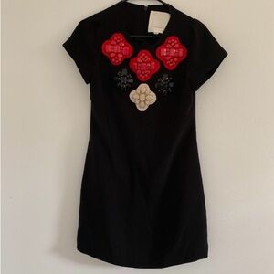 Size small Karta black short sleeve medallion bejeweled mod retro dress